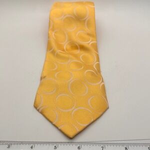 Kai‎ Long Silk Necktie Yellow Geometric Circles Hand Made Mens Fashion Office